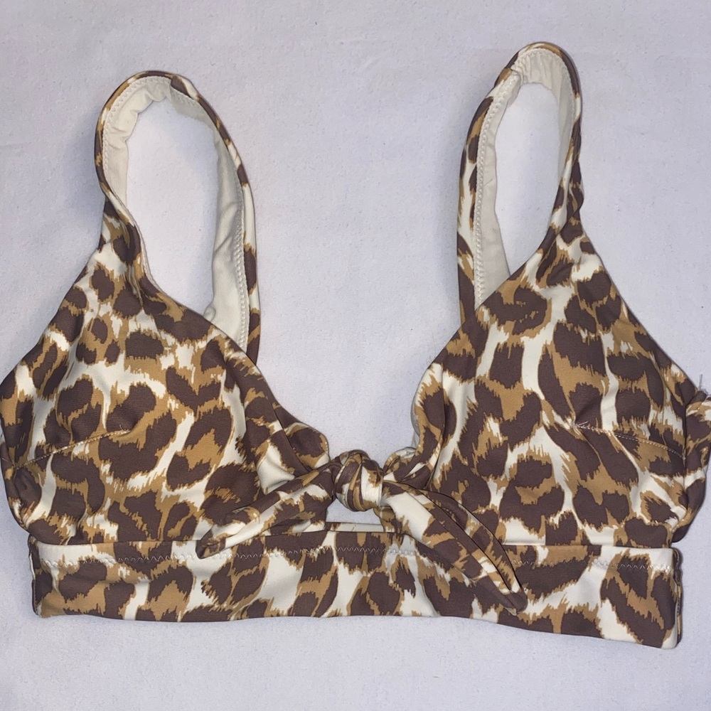 Aerie Small Leopard Print Wide Strap Scoop Neck Bikini Top